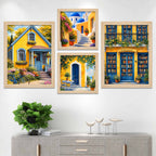 Cottage Cafe Bookstore European Street Wall Frame Set of Four