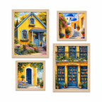 Cottage Cafe Bookstore European Street Wall Frame Set of Four