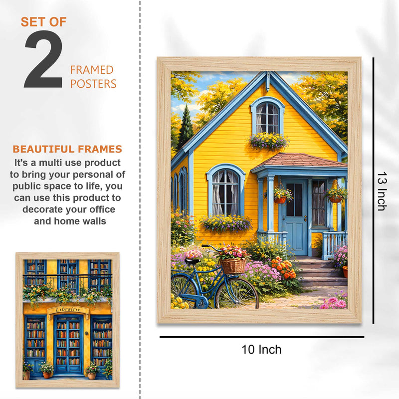 Cottage Cafe Bookstore European Street Wall Frame Set of Four