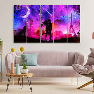 Couple Kissing Modern Abstract Art Wall Painting of Five Pieces