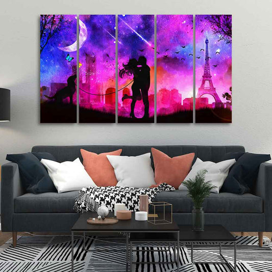 Couple Kissing Modern Abstract Art Wall Painting of Five Pieces