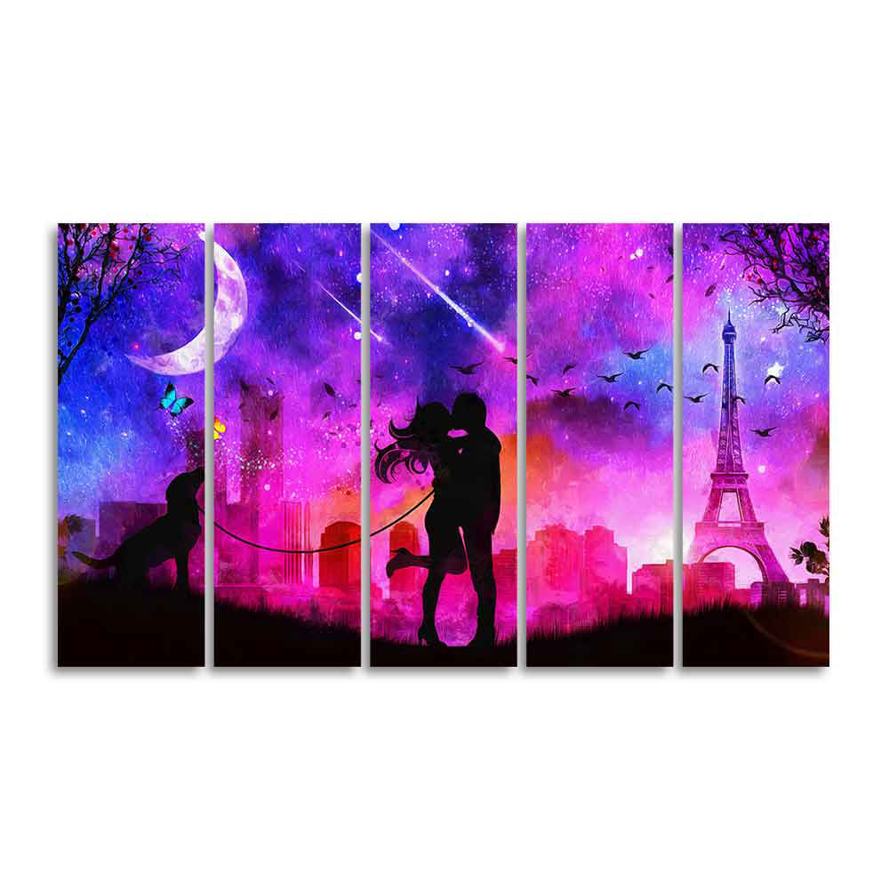 Couple Kissing Modern Abstract Art Wall Painting of Five Pieces