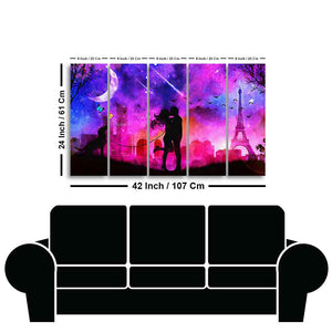 Couple Kissing Modern Abstract Art Wall Painting of Five Pieces