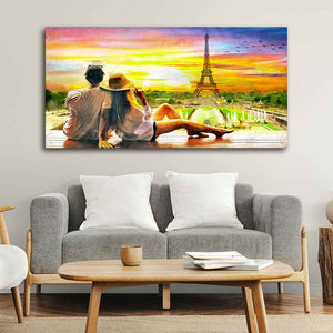 Couple Watching Sunset Paris Canvas Wall Painting