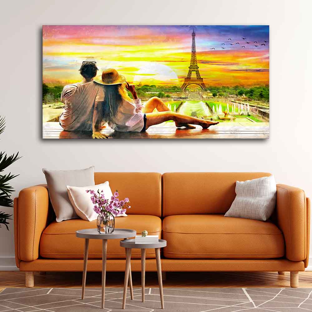 Couple Watching Sunset Paris Canvas Wall Painting