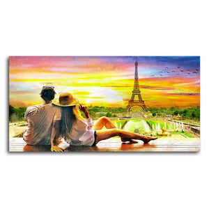 Couple Watching Sunset Paris Canvas Wall Painting