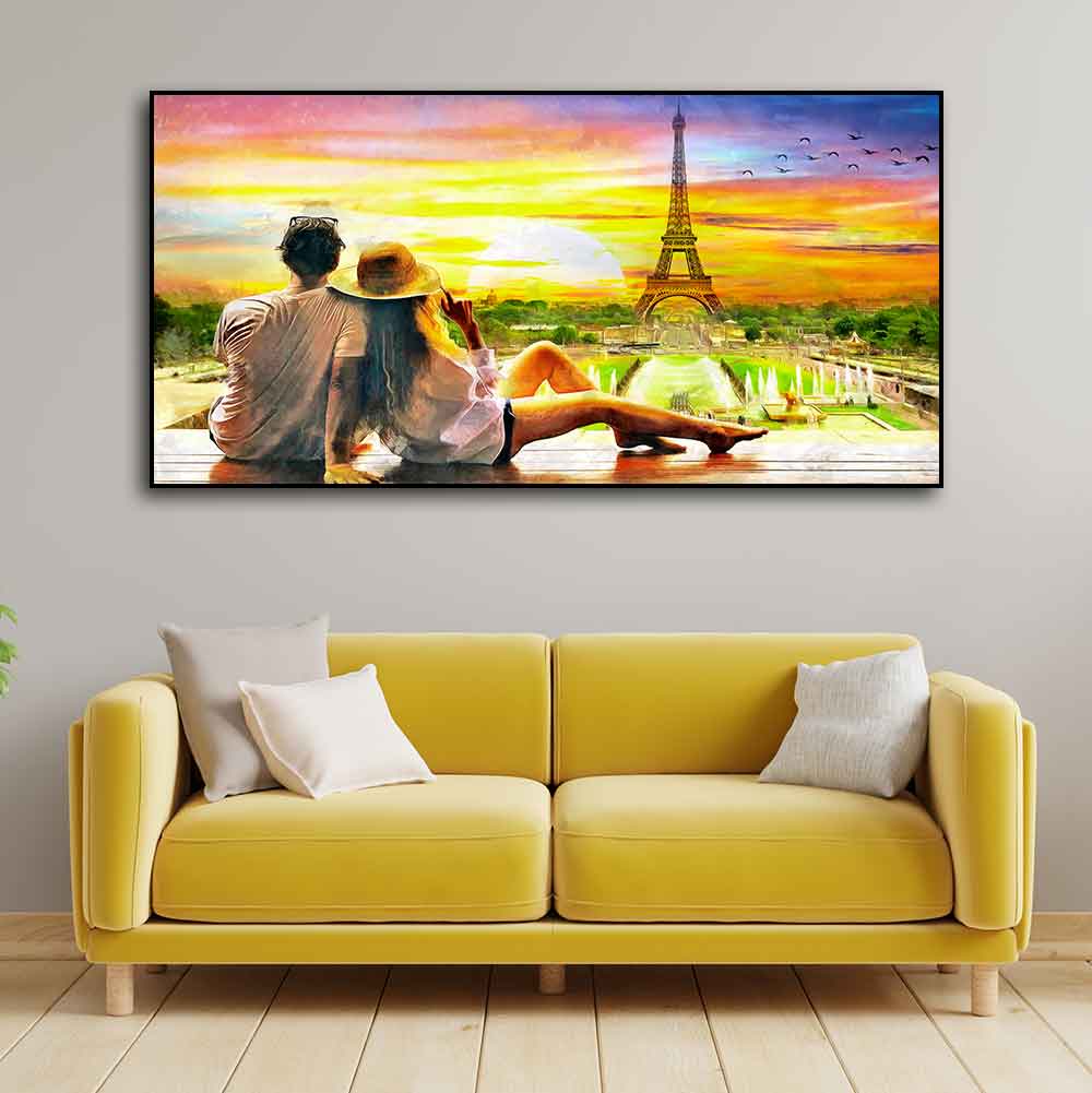 Couple Watching Sunset Paris Canvas Wall Painting