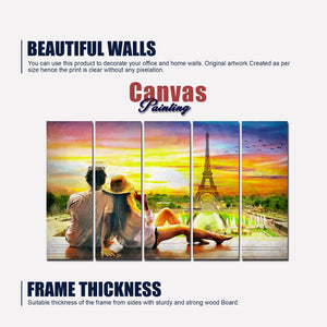 Couple Watching Sunset Paris Canvas Wall Painting 5 Pieces