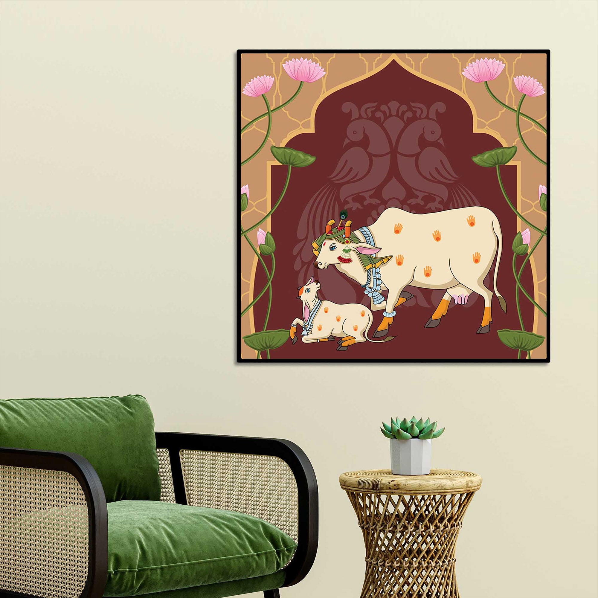 Cow Calf Traditional Pichwai Painting | Premium Indian Traditional Art