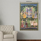 Cow Peacocks & Gopika Worship Sacred Lord Shrinathji Pichwai Canvas Wall Painting