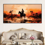 cowboy-riding-horse-at-sunset-rustic-western-style-abstract-canvas-wall-painting