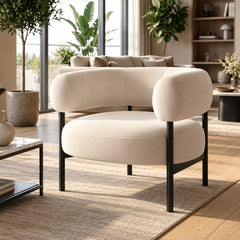 Cream Boucle Accent Lounge Chair with Rounded Backrest