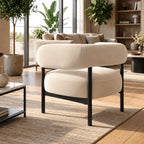 Cream Boucle Accent Lounge Chair with Rounded Backrest