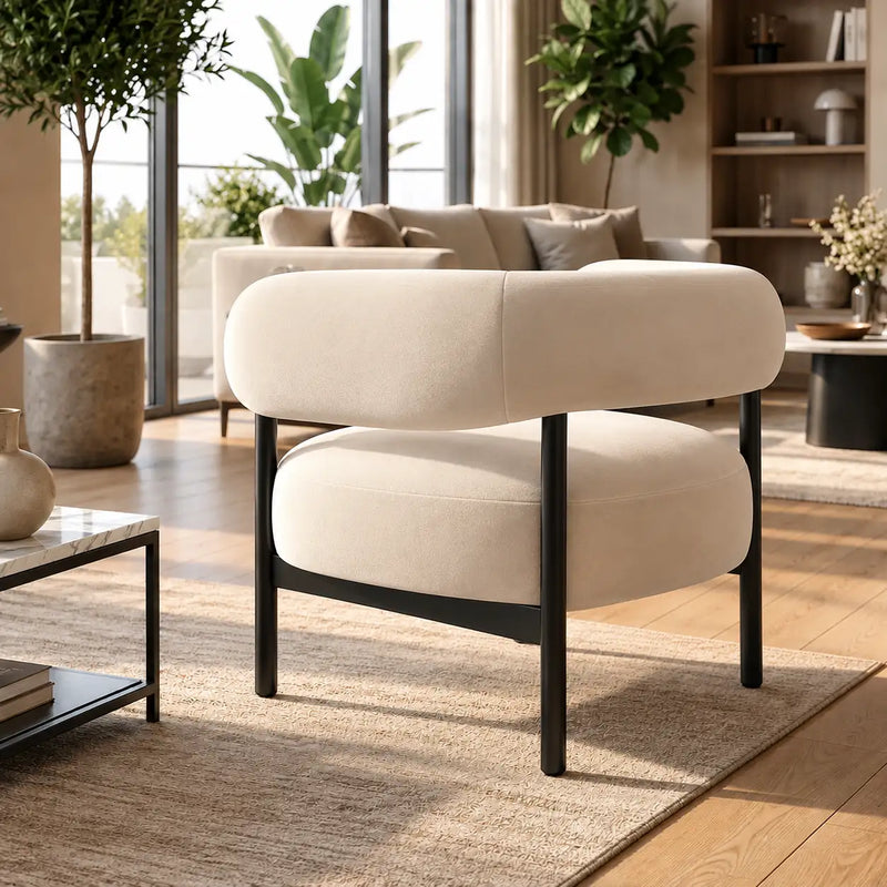 Cream Boucle Accent Lounge Chair with Rounded Backrest