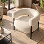 Cream Boucle Accent Lounge Chair with Rounded Backrest