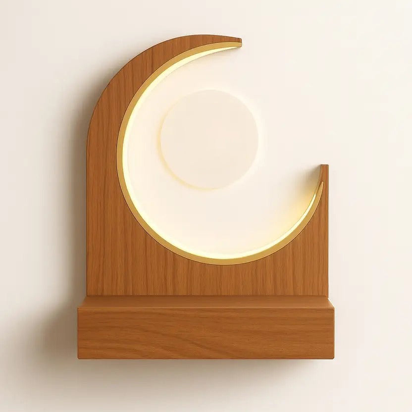 Crescent Moon Design Wall Mounted Wooden Temple for Home & Office