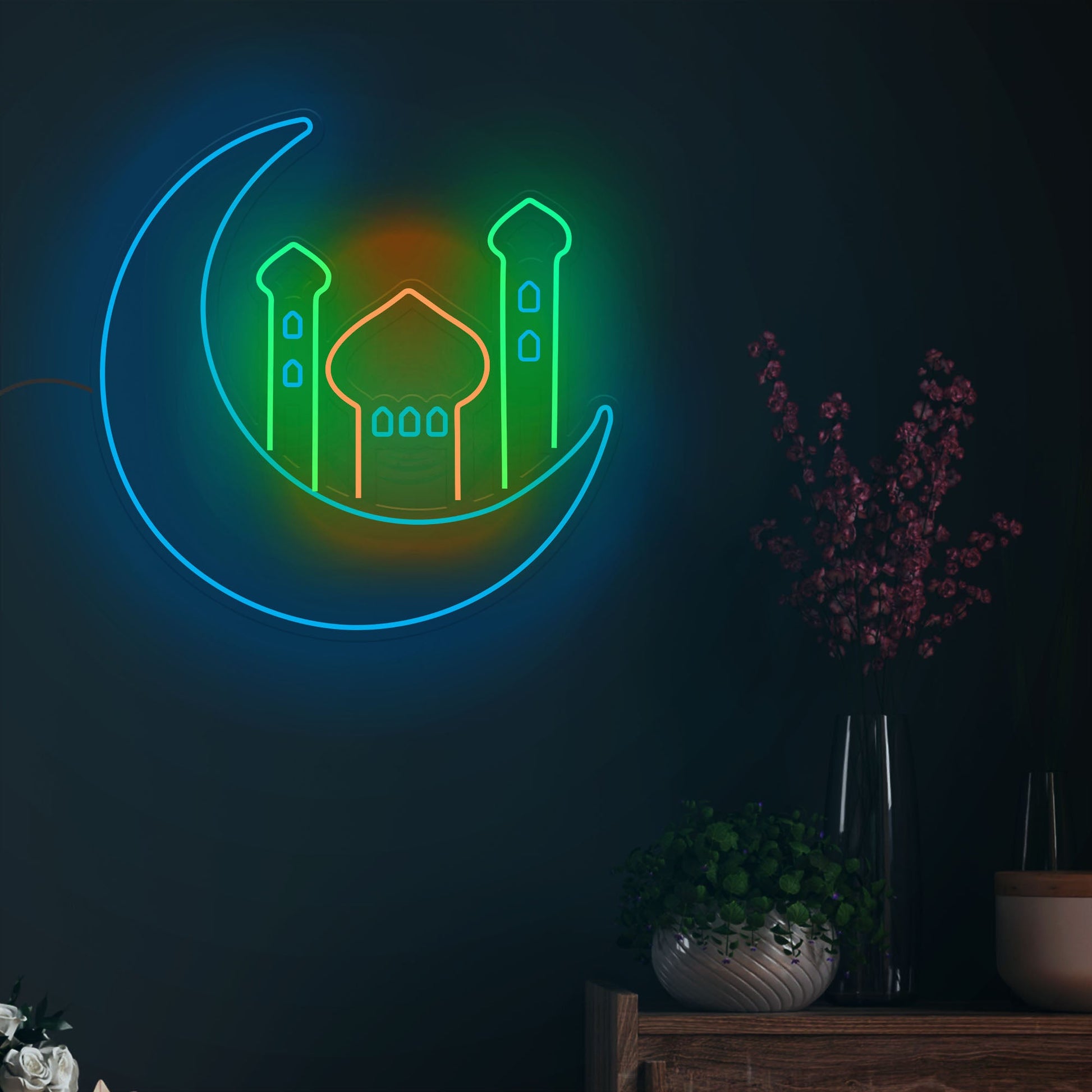 Crescent Moon with Mosque Neon Sign LED Light