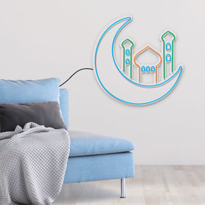 Crescent Moon with Mosque Neon Sign LED Light