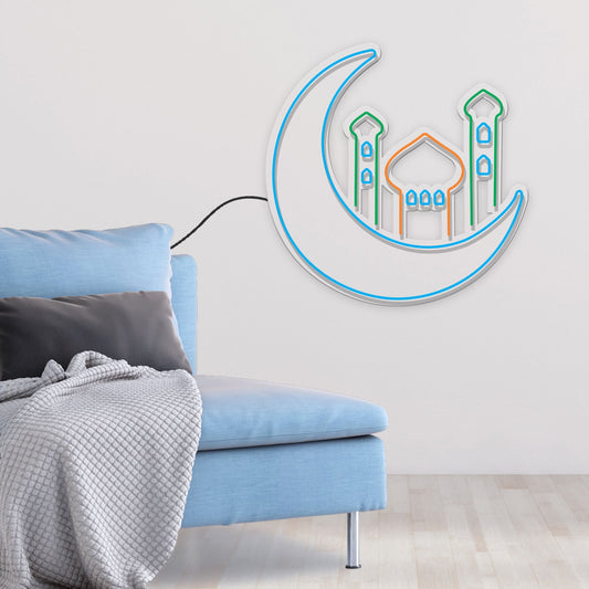 Crescent Moon with Mosque Neon Sign LED Light