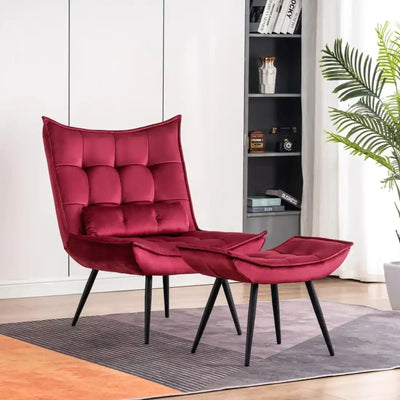 crimson-leatherette-finish-accent-chair-with-footrest-cushion