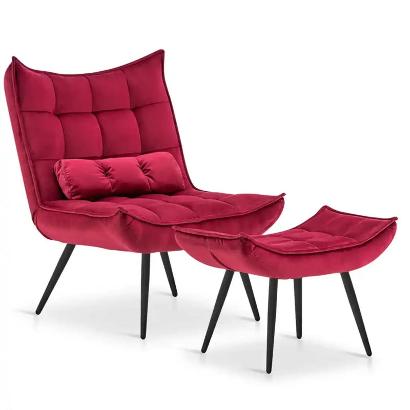 Crimson Leatherette Finish Accent Chair with Footrest & Cushion