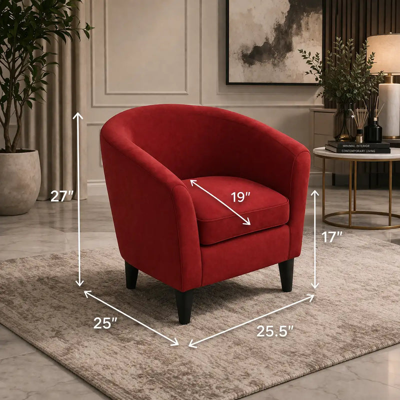 Brick Red Comfy Round Back Rich Velvet Accent Chair with Footrest