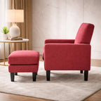Crimson Red Standard Velvet Comfy Accent Chair with Footrest
