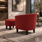 Brick Red Comfy Round Back Rich Velvet Accent Chair with Footrest