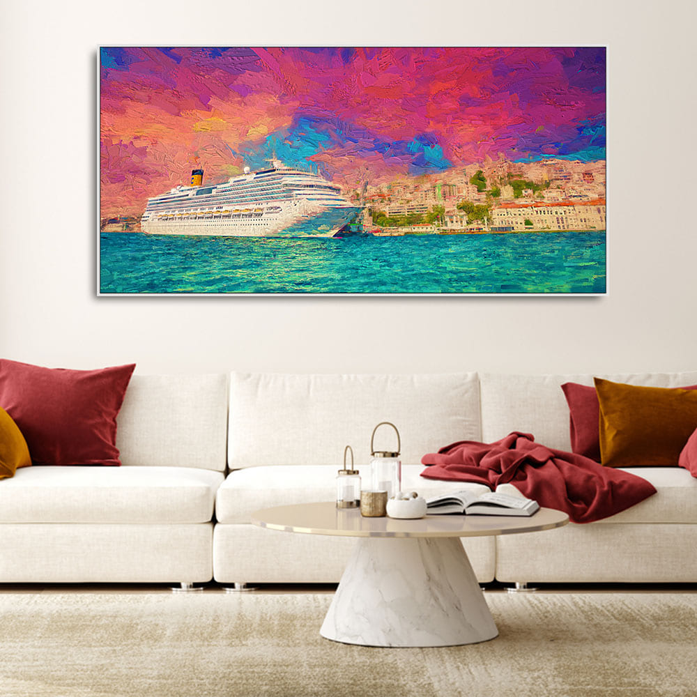 Cruise Ship at Harbour Premium Wall Painting