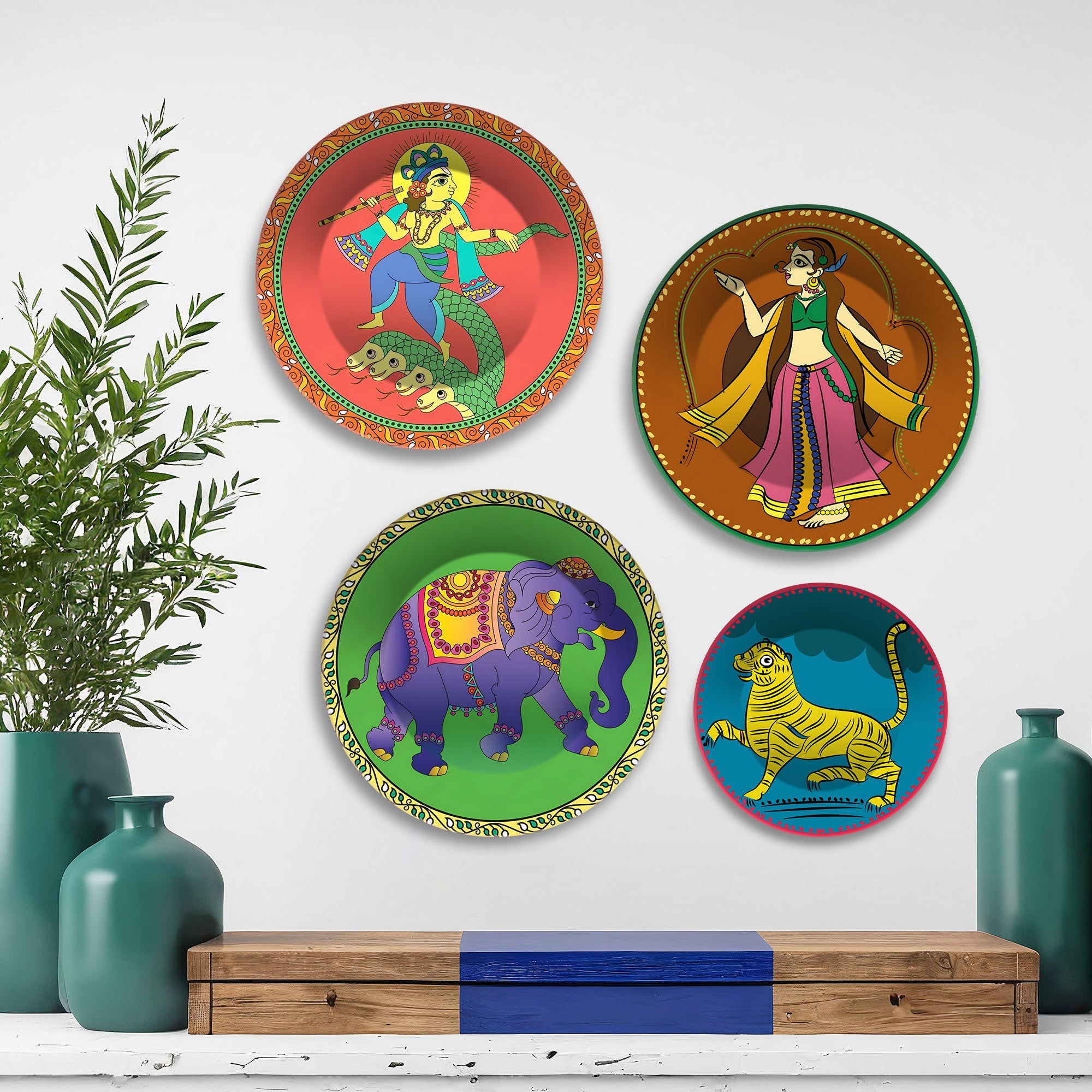 Cultural Heritage Folk Art Premium Wall Plates Painting Set of Four