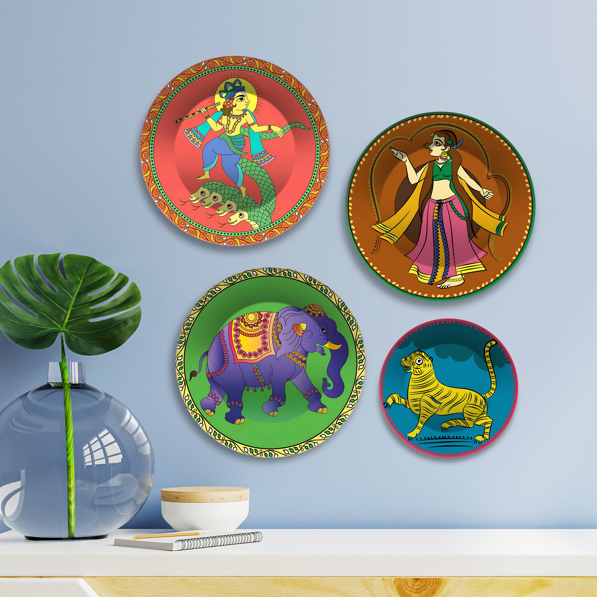Cultural Heritage Folk Art Premium Wall Plates Painting Set of Four