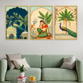 Cultural Indian Floral Canvas Wall Painting Set of Three