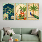 Cultural Indian Floral Canvas Wall Painting Set of Three