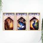 Cultural Indian Krishna Canvas Wall Painting Set of Three