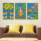 Cultural Indian Pichwai Canvas Wall Painting Set of Three