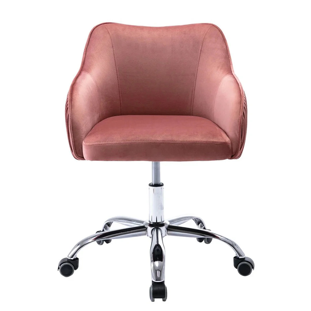 Curved Arm Pink Velvet Office Chair for Comfort and Style