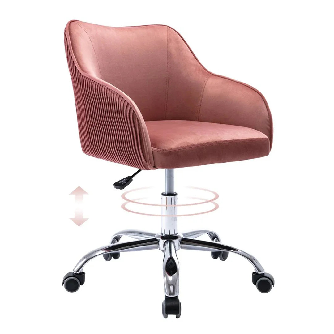 Curved Arm Pink Velvet Office Chair for Comfort and Style