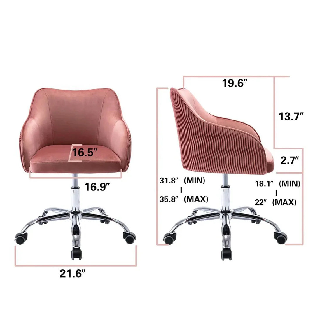 Curved Arm Pink Velvet Office Chair for Comfort and Style