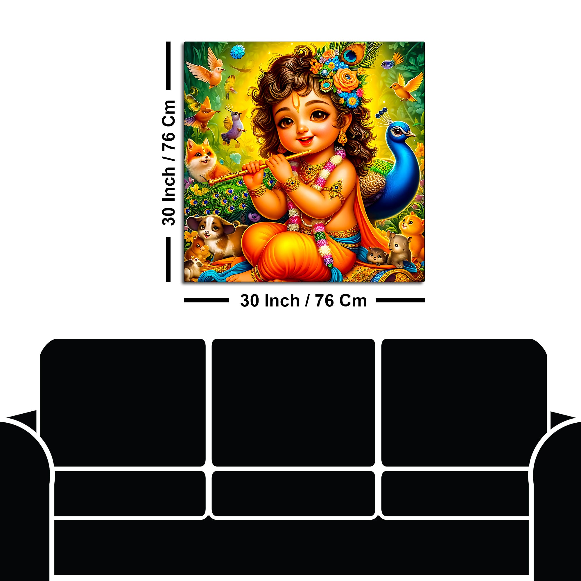 Cute Bal Krishna Playing Flute Spiritual Abstract Canvas Wall Painting