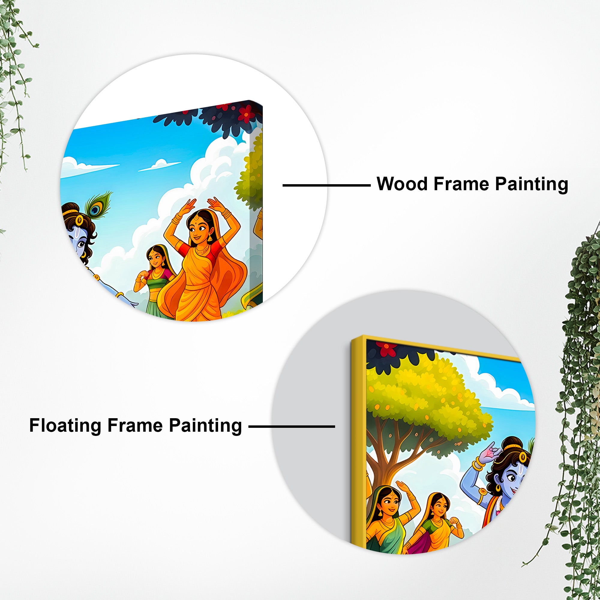 Cute Bal Krishna with Gopis Canvas Wall Painting for Home Decor– Modern Spiritual Canvas Wall Painting