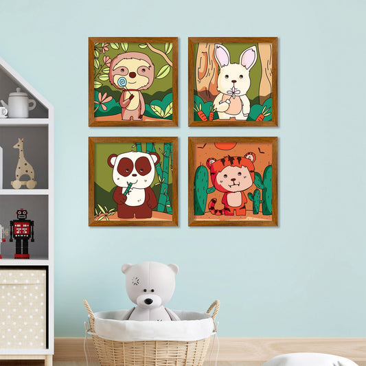 Cute Hand Drawn Wild Animals Art Wall Frame Set of Four