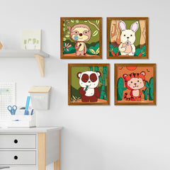 Cute Hand Drawn Wild Animals Art Wall Frame Set of Four