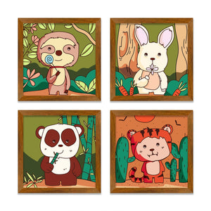 Cute Hand Drawn Wild Animals Art Wall Frame Set of Four