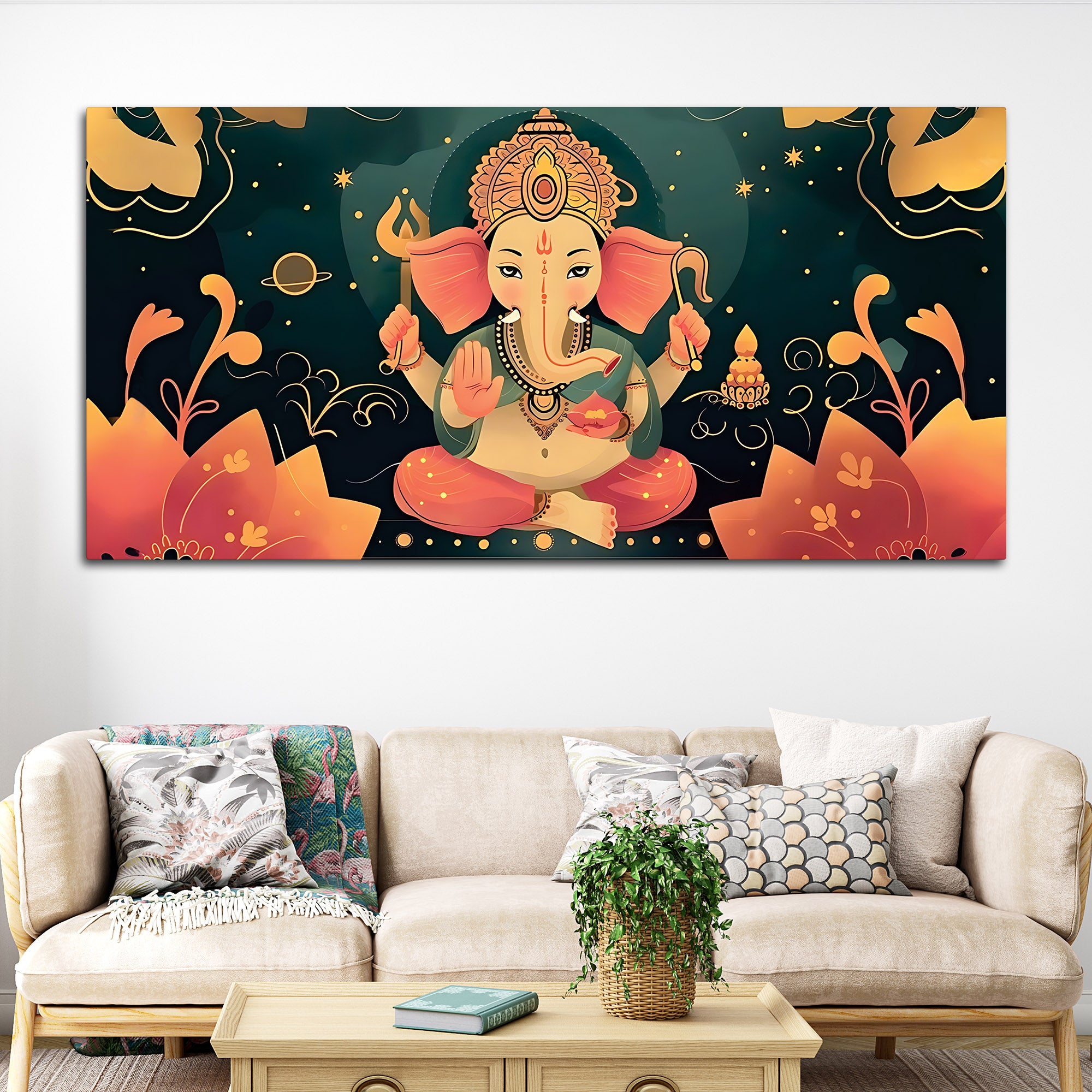Cute Lord Ganesha modern illustration Premium caricature Canvas Wall Painting for Home & Office Decoration – Modern Spiritual Wall Art