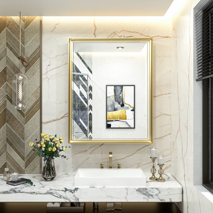 Cyrille Modern Recessed or Surface Mount Golden Mirror Cabinet