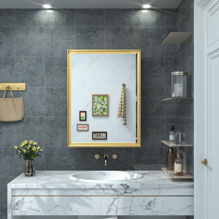 Cyrille Modern Recessed or Surface Mount Golden Mirror Cabinet