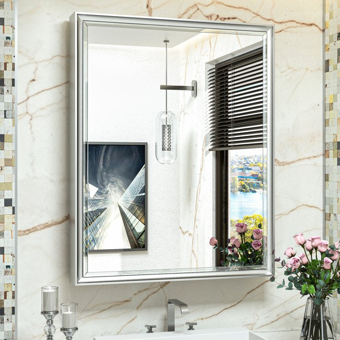 Cyrille Modern Recessed or Surface Mount Silver Mirror Cabinet