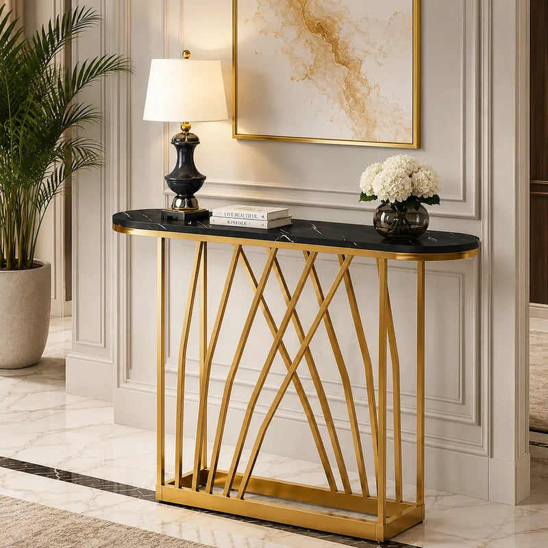 D-End Black Marble Gold Designer Base Console Table