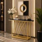 D-End Black Marble Gold Designer Base Console Table