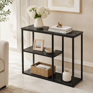 The Stylish Sidekick 3-Tier Black Marble Console Table